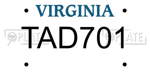 TAD701 Virginia License Plate