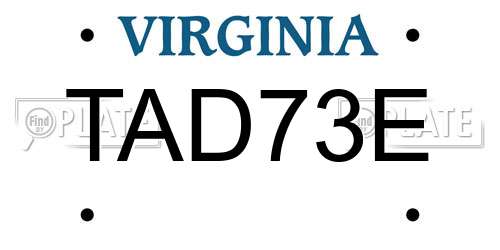 TAD73E Virginia License Plate