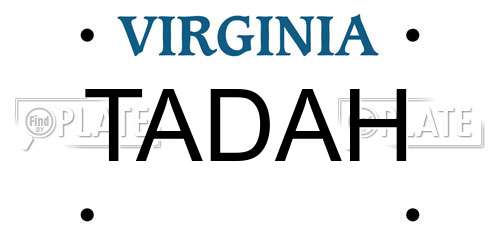 TADAH Virginia License Plate