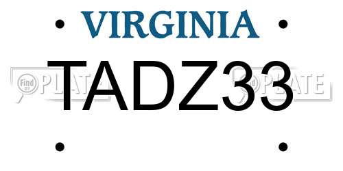 TADZ33 Virginia License Plate