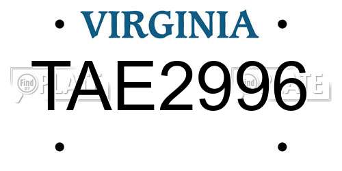 TAE2996 Virginia License Plate