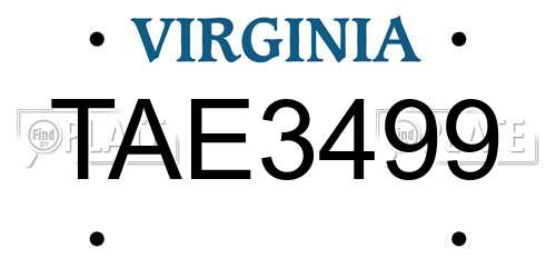 TAE3499 Virginia License Plate