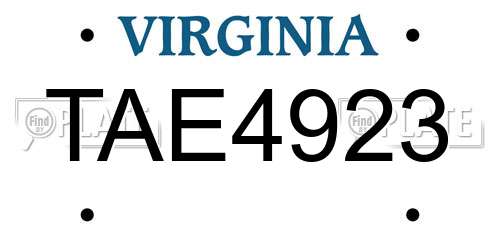 TAE4923 Virginia License Plate