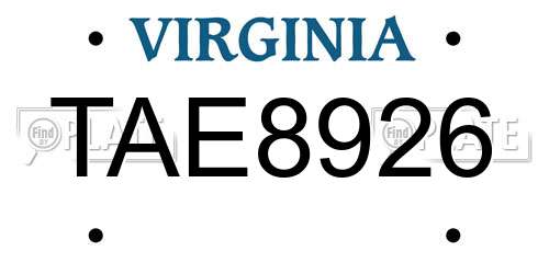TAE8926 Virginia License Plate