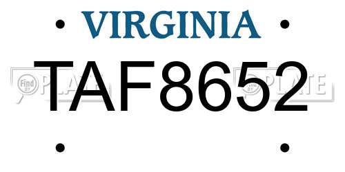 TAF8652 Virginia License Plate