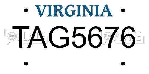 TAG5676 Virginia License Plate