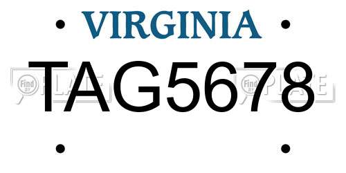 TAG5678 Virginia License Plate