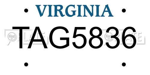 TAG5836 Virginia License Plate