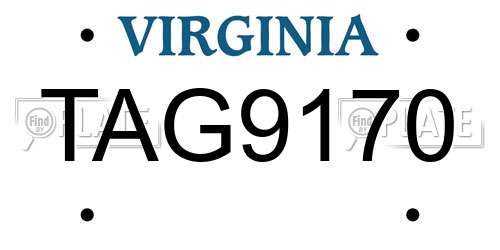 TAG9170 Virginia License Plate