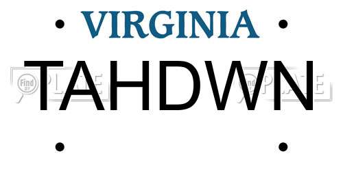 TAHDWN Virginia License Plate