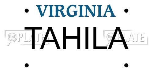 TAHILA Virginia License Plate