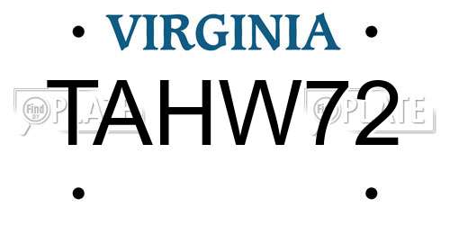 TAHW72 Virginia License Plate