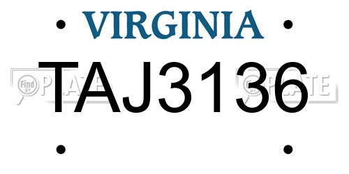 TAJ3136 Virginia License Plate