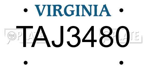 TAJ3480 Virginia License Plate
