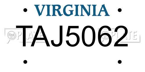 TAJ5062 Virginia License Plate