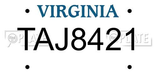 TAJ8421 Virginia License Plate