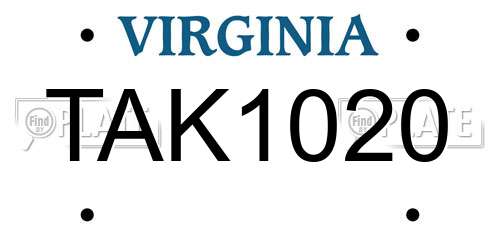 TAK1020 Virginia License Plate