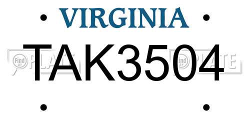 TAK3504 Virginia License Plate