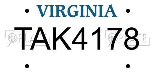 TAK4178 Virginia License Plate