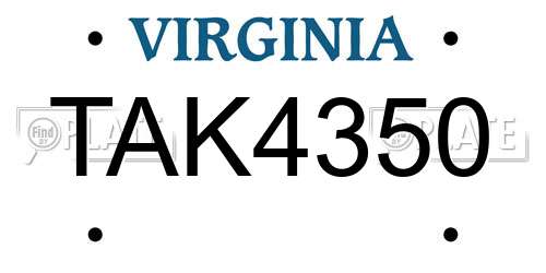 TAK4350 Virginia License Plate