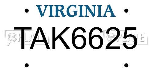 TAK6625 Virginia License Plate