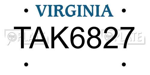 TAK6827 Virginia License Plate