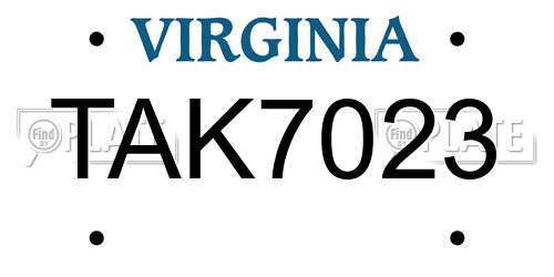 TAK7023 Virginia License Plate