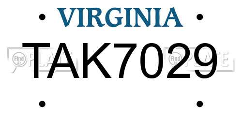 TAK7029 Virginia License Plate
