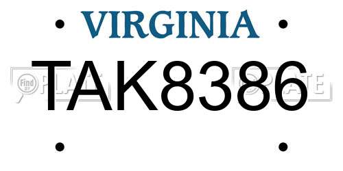 TAK8386 Virginia License Plate