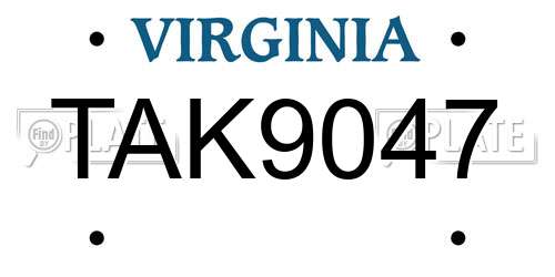 TAK9047 Virginia License Plate