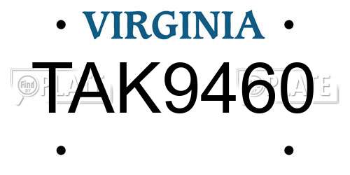 TAK9460 Virginia License Plate
