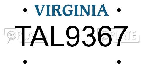 TAL9367 Virginia License Plate