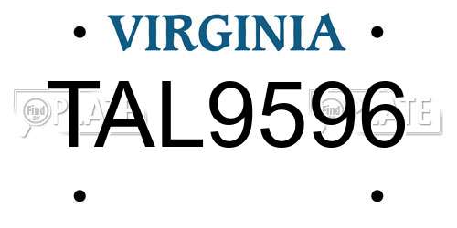 TAL9596 Virginia License Plate