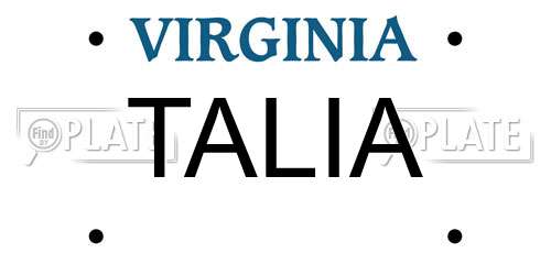 TALIA Virginia License Plate