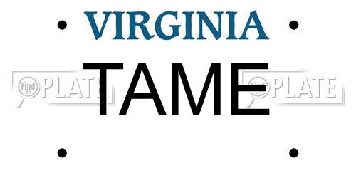TAME Virginia License Plate