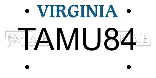 TAMU84 Virginia License Plate