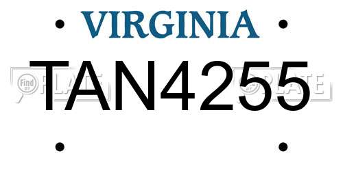 TAN4255 Virginia License Plate