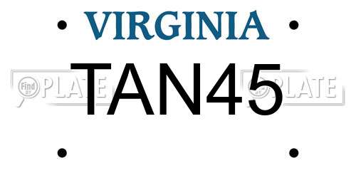 TAN45 Virginia License Plate