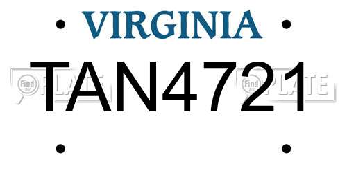 TAN4721 Virginia License Plate