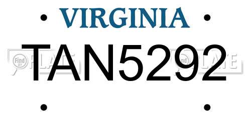 TAN5292 Virginia License Plate