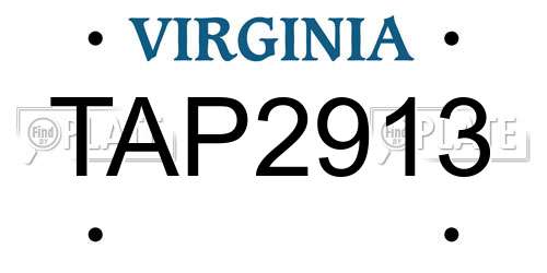 TAP2913 Virginia License Plate