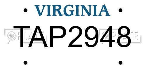 TAP2948 Virginia License Plate