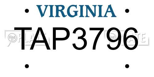 TAP3796 Virginia License Plate