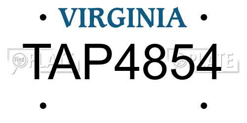 TAP4854 Virginia License Plate
