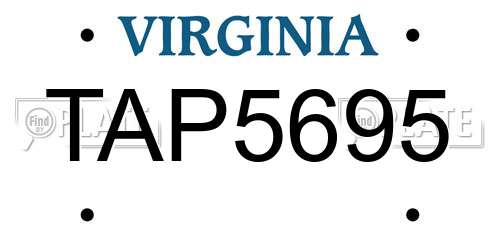 TAP5695 Virginia License Plate