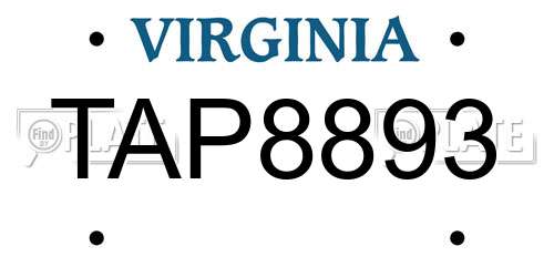 TAP8893 Virginia License Plate