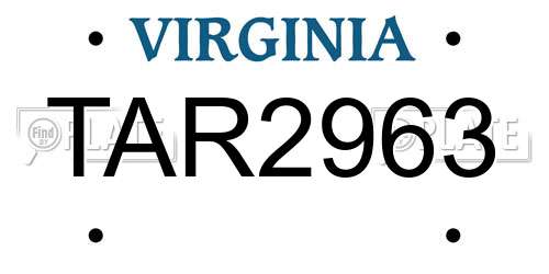 TAR2963 Virginia License Plate