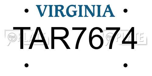 TAR7674 Virginia License Plate