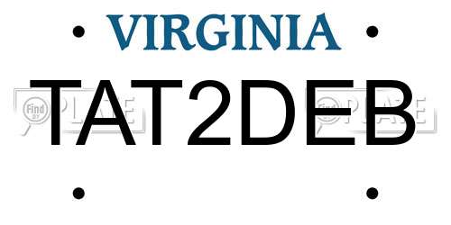 TAT2DEB Virginia License Plate