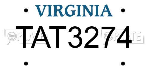 TAT3274 Virginia License Plate